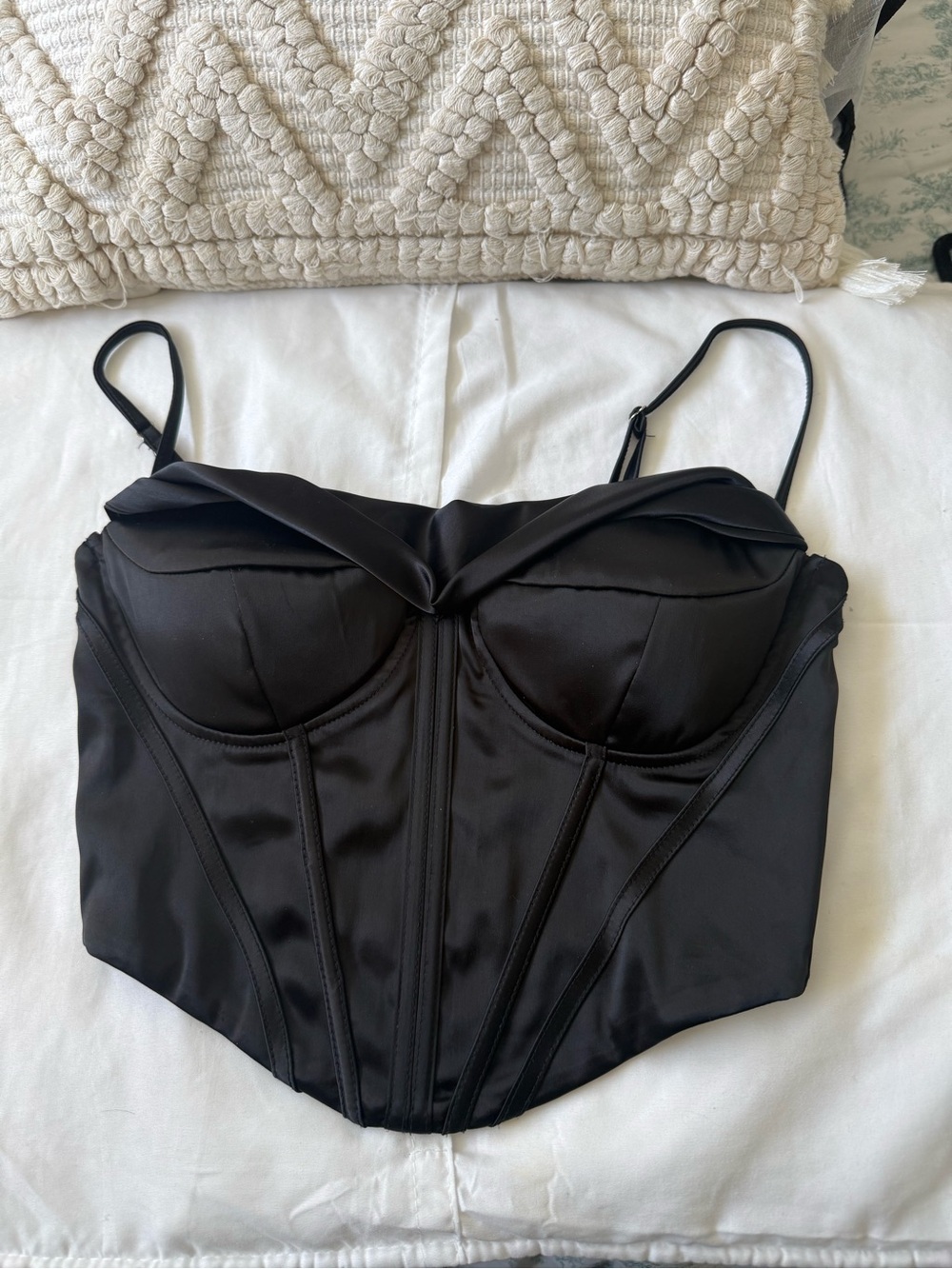 Black Satin Bustier Corset Top with Adjustable Straps